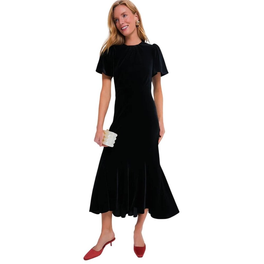 Tuckernuck Velvet Elodie Dress in Black Medium New Womens Midi Cocktail Party